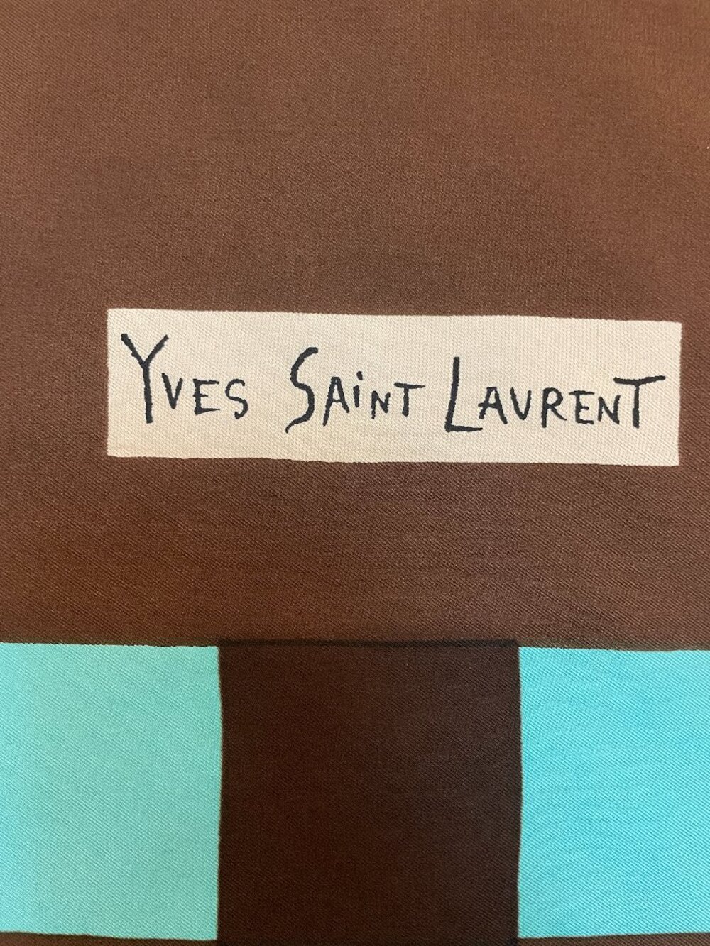 Yves Saint Laurent Scarf Brown Turquoise Geometric 33 x 33 - Picture 8 of 8